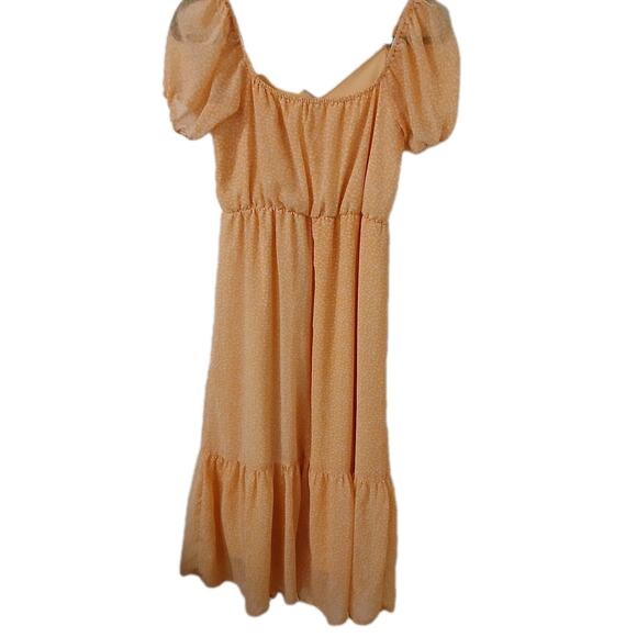 Mimi Chica Yellow Polka Dot Midi Dress S Puff Sleeve Tiered Cottagecore Milkmaid - Picture 7 of 9